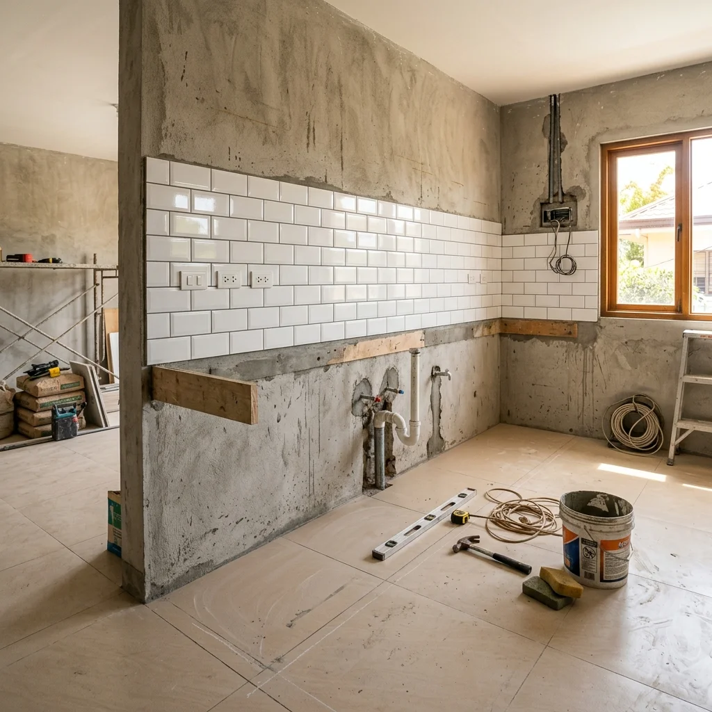 Philippine kitchen prepared for cabinet installation