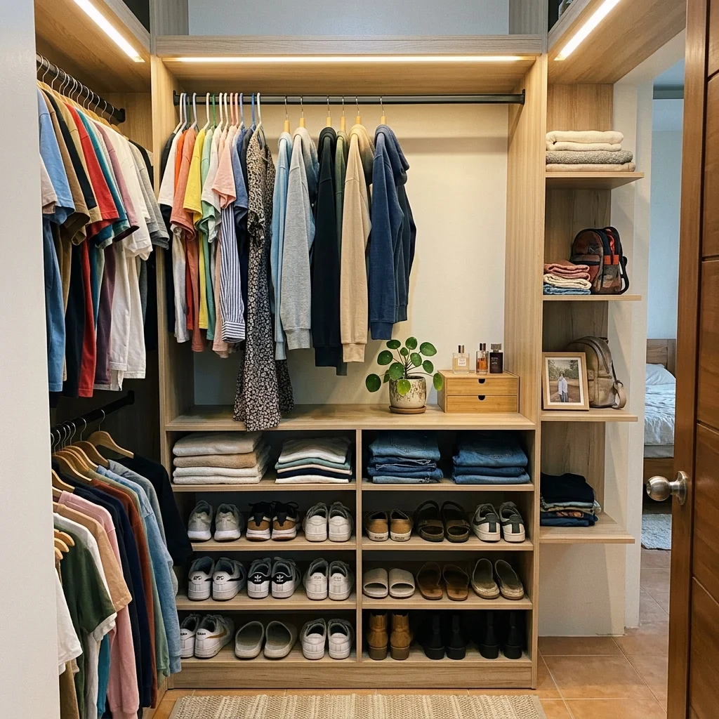 Walk-in closet open shelving hanging rails Makati condo Philippines
