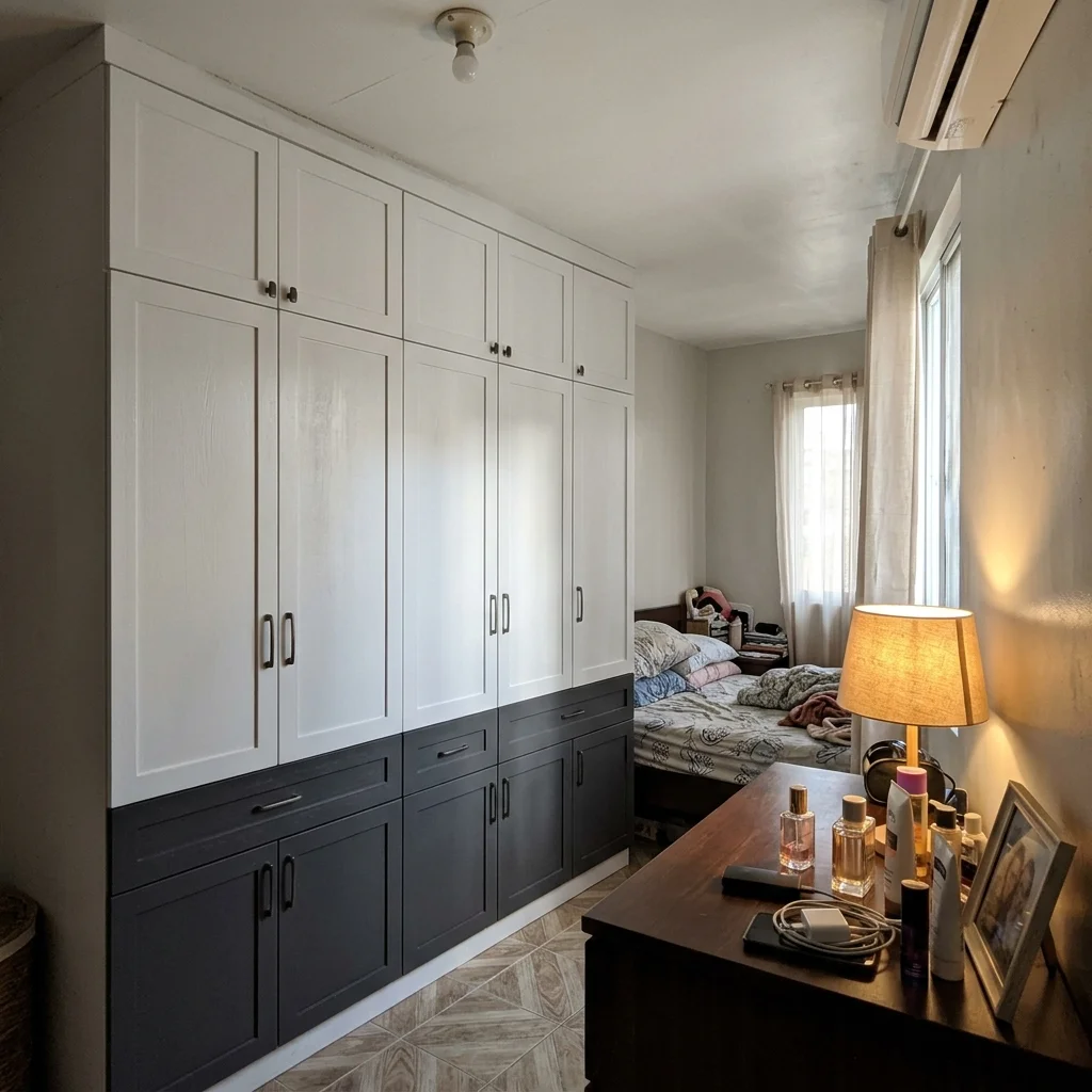 Two-tone wardrobe white upper charcoal lower drawers Taguig Philippines