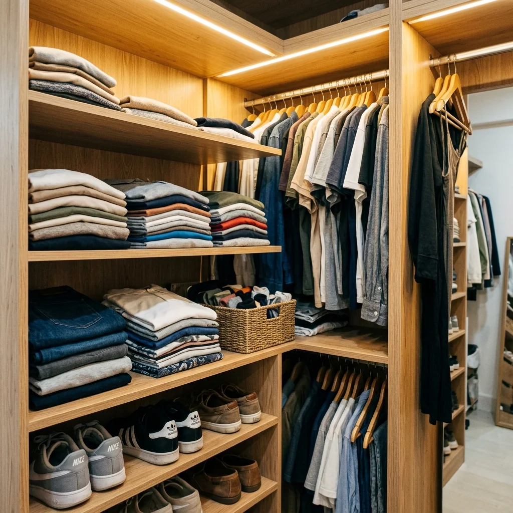 Walk-in closet oak shelving LED strip lighting Philippines